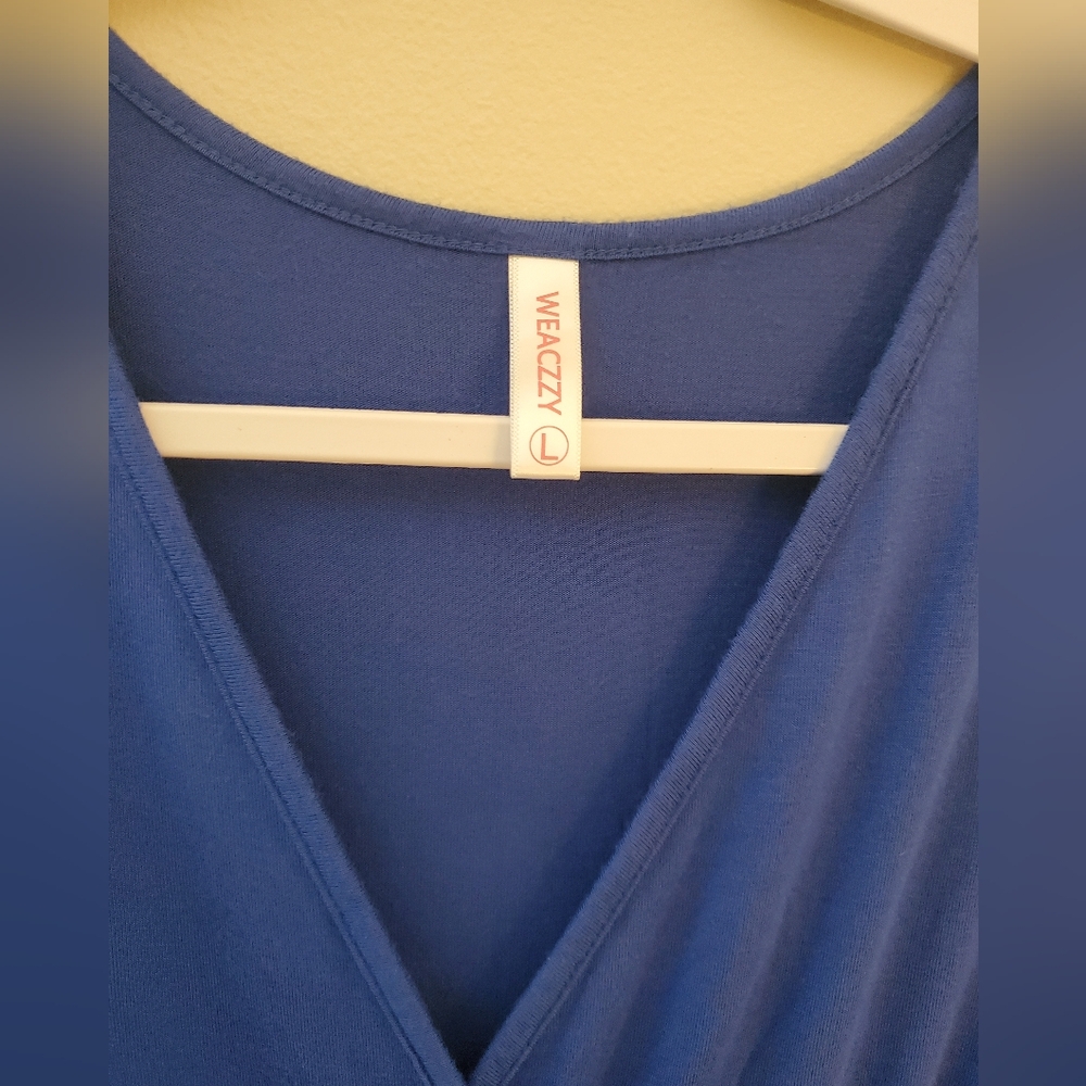 Weaczzy Solid Blue Short Sleeve Dress Size Large - Picture 2 of 4